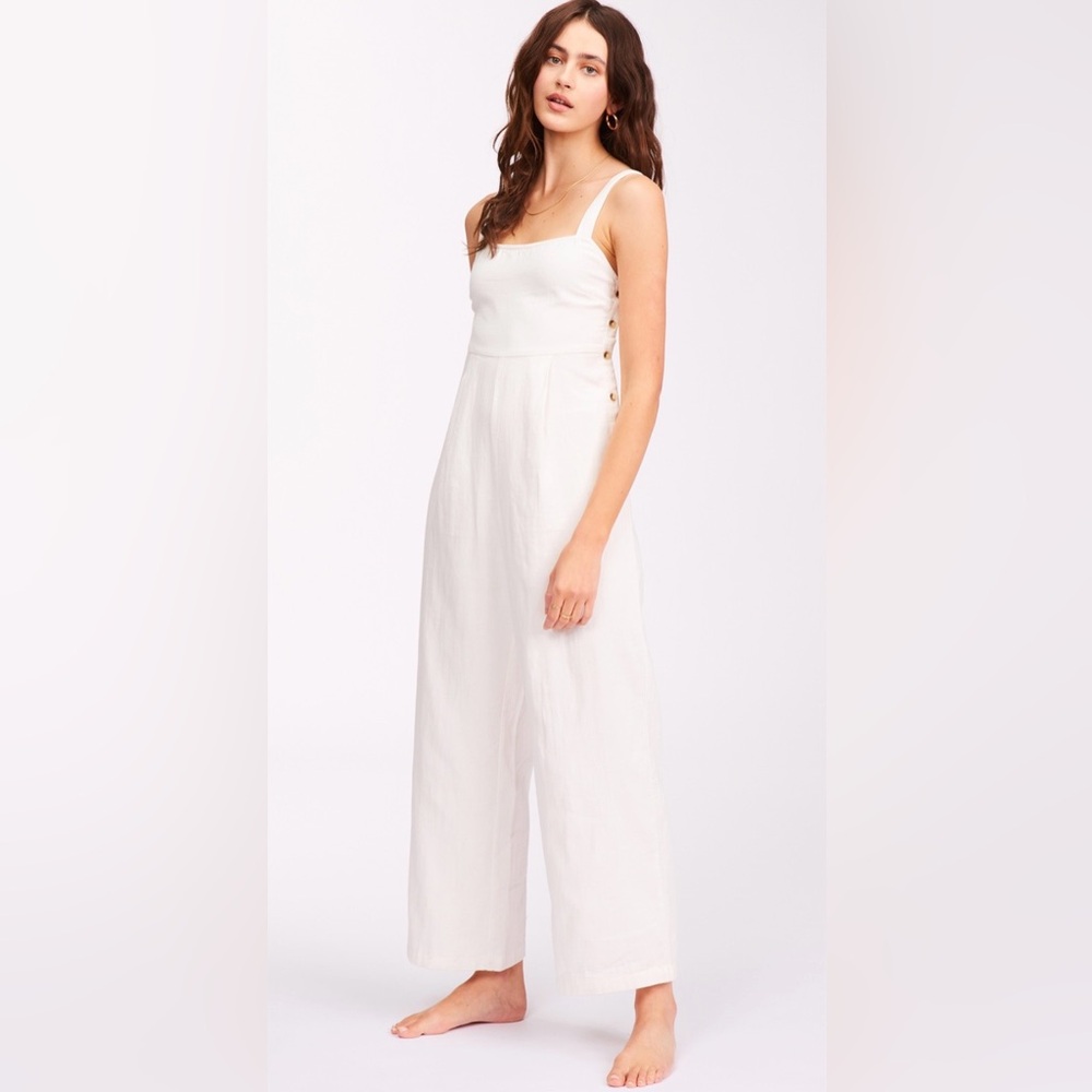 Billabong Sandy Cove Jumpsuit Womens Large Cream Wide Leg Cotton Beach Resort